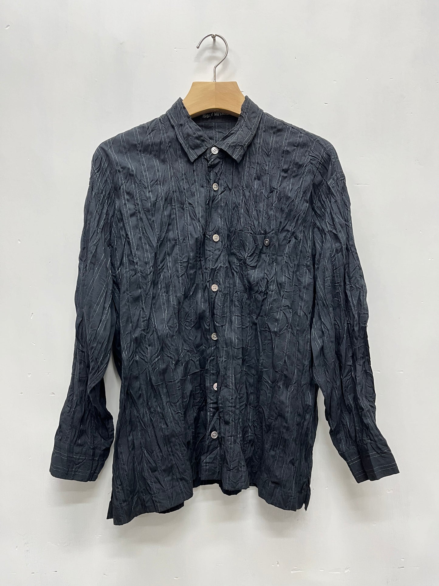 Issey Miyake AW15 stripe pleated shirt-Size 2