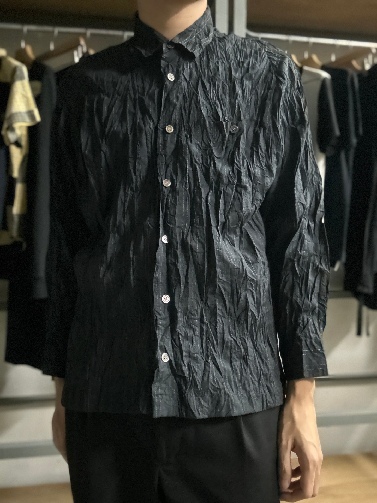 Issey Miyake AW15 stripe pleated shirt-Size 2